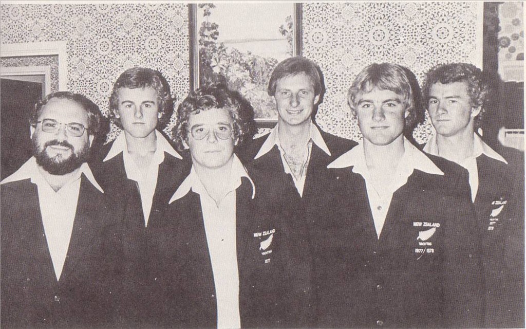 1977/78 Worlds OK Team (from left) Rod Pascoe, Manager; Rick Dodson, John Moyes; John Welson; Leith Armit and Tom Dodson. Armit finished second in the Worlds and Rick Dodson sixth © Richard Gladwell 